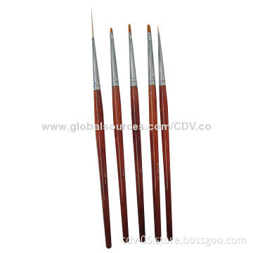 Nail art brushes with rose wood handle, aluminum ferrule and great synthetic hair